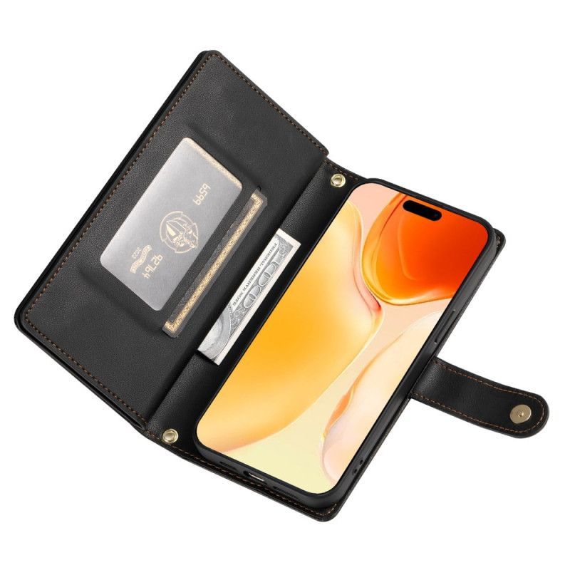 Housse iPhone 17 Portefeuille avec Pochette Zippée et Sangles