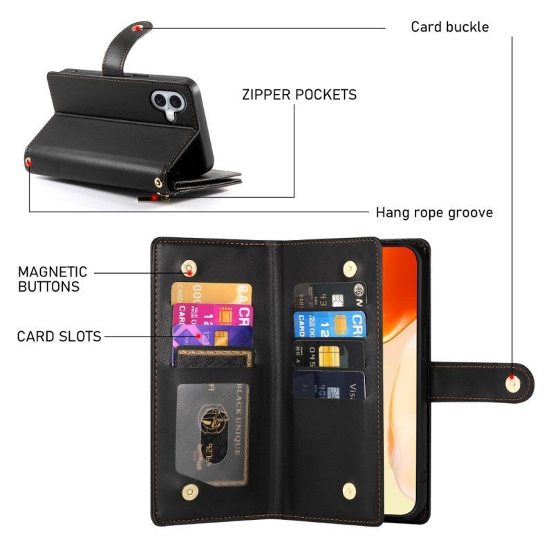 Housse iPhone 17 Portefeuille avec Pochette Zippée et Sangles