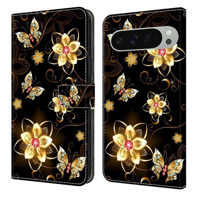 Housse Google Pixel 10 Pro XL Fleurs Dorés et Papillons