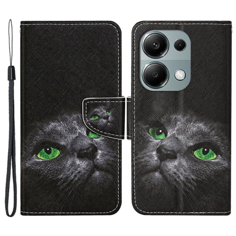 Housse Xiaomi Redmi Note 13 Pro 4G / Poco M6 Pro 4G Chat aux Yeux Verts à Lanière