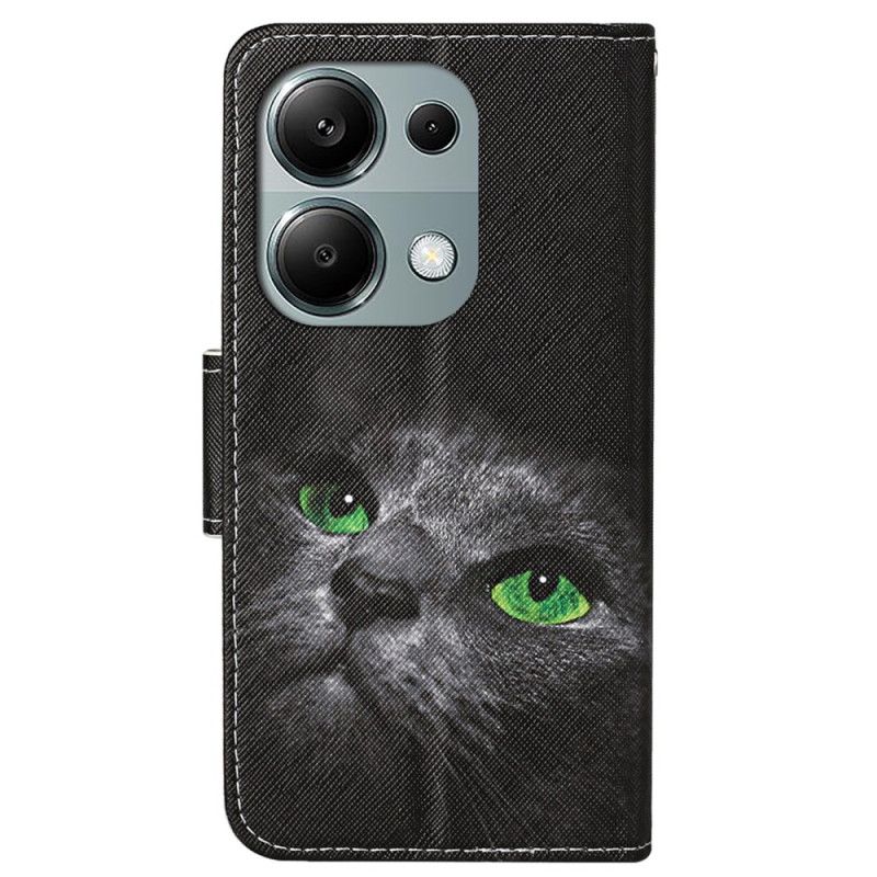 Housse Xiaomi Redmi Note 13 Pro 4G / Poco M6 Pro 4G Chat aux Yeux Verts à Lanière
