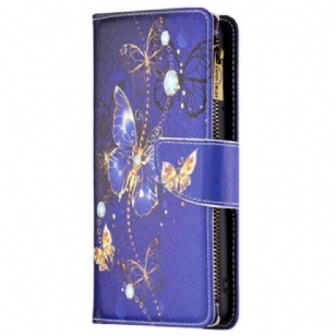 Housse Xiaomi Redmi Note 13 Pro 4G / Poco M6 Pro 4G Portefeuille Papillons Violets à Lanière