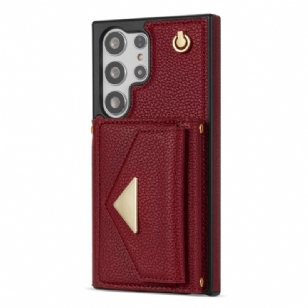 Coque Samsung Galaxy S25 Ultra 5G Effet Cuir avec Porte-Cartes et Sangle