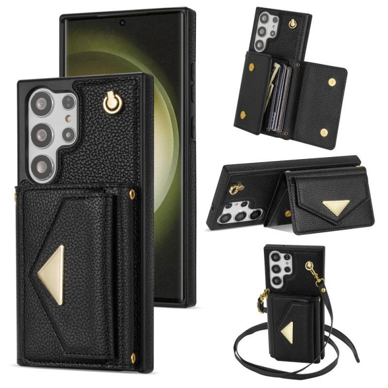 Coque Samsung Galaxy S25 Ultra 5G Effet Cuir avec Porte-Cartes et Sangle