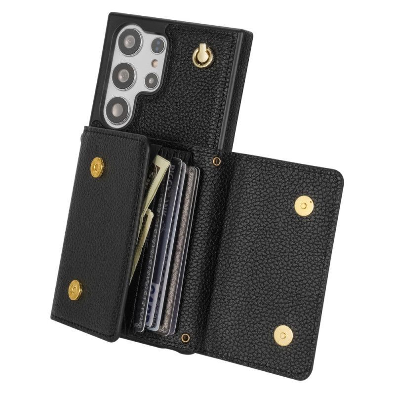 Coque Samsung Galaxy S25 Ultra 5G Effet Cuir avec Porte-Cartes et Sangle