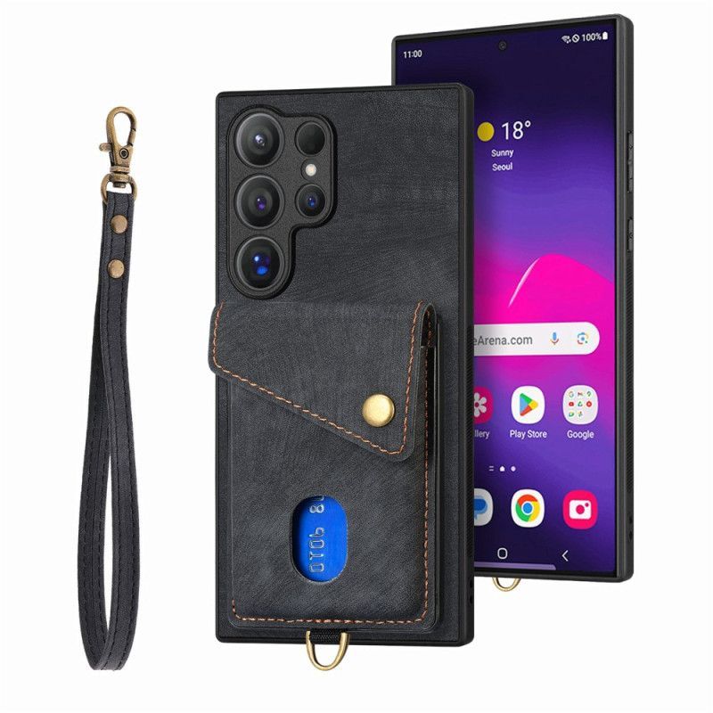 Coque Samsung Galaxy S25 Ultra 5G Effet Daim avec Porte-Cartes et Support