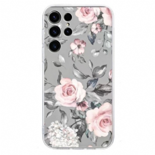 Coque Samsung Galaxy S25 Ultra 5G Motif Floral sur Fond Gris