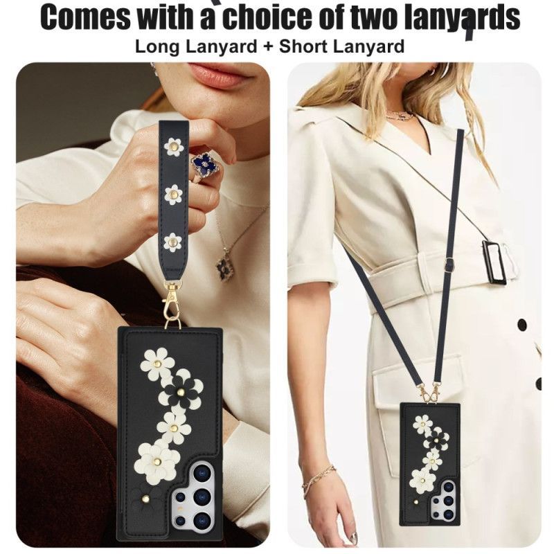 Coque Samsung Galaxy S25 Ultra 5G Porte-Cartes avec Lanière et Bandoulière