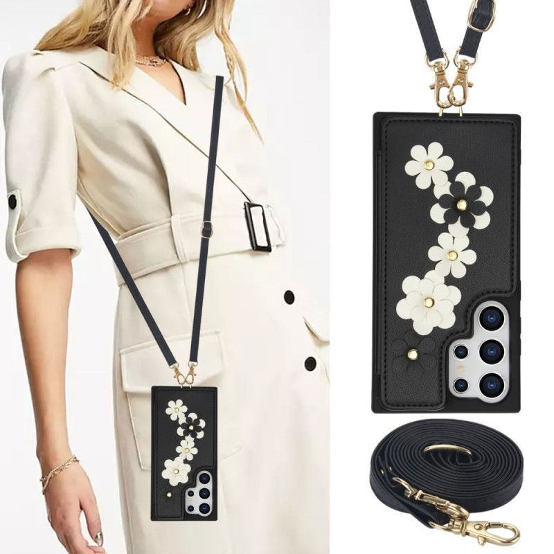 Coque Samsung Galaxy S25 Ultra 5G Porte-Cartes avec Lanière et Bandoulière