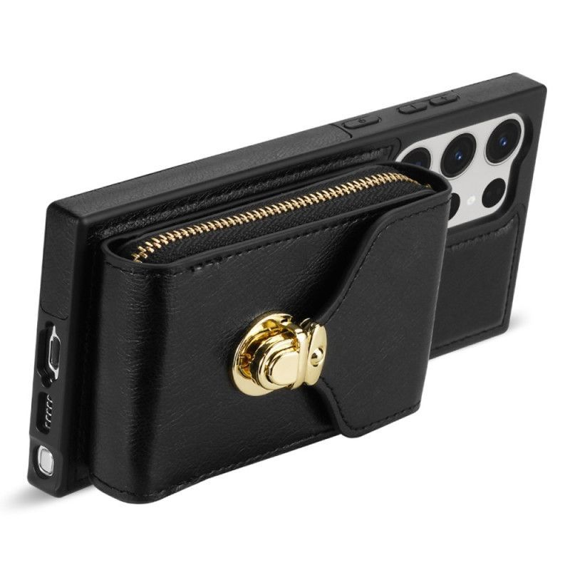 Coque Samsung Galaxy S25 Ultra 5G Portefeuille à Fermeture Éclair et Bandoulière