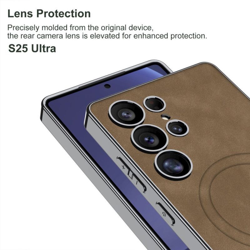 Coque pour Samsung Galaxy S25 Ultra 5G Simili Cuir Mat Compatible MagSafe