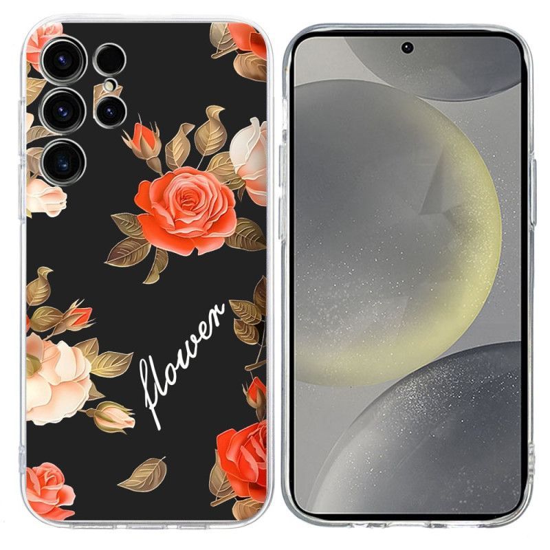 Coque Samsung Galaxy S25 Ultra 6G Motif Floral sur Fond Noir