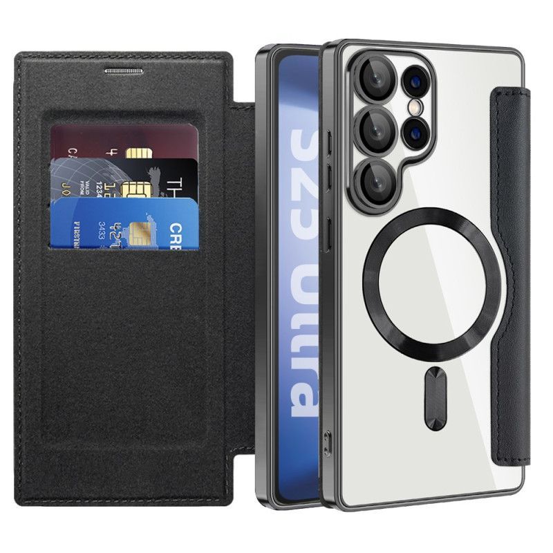 Flip Cover Samsung Galaxy S25 Ultra 5G Compatible MagSafe avec Blocage RFID Effet Cuir