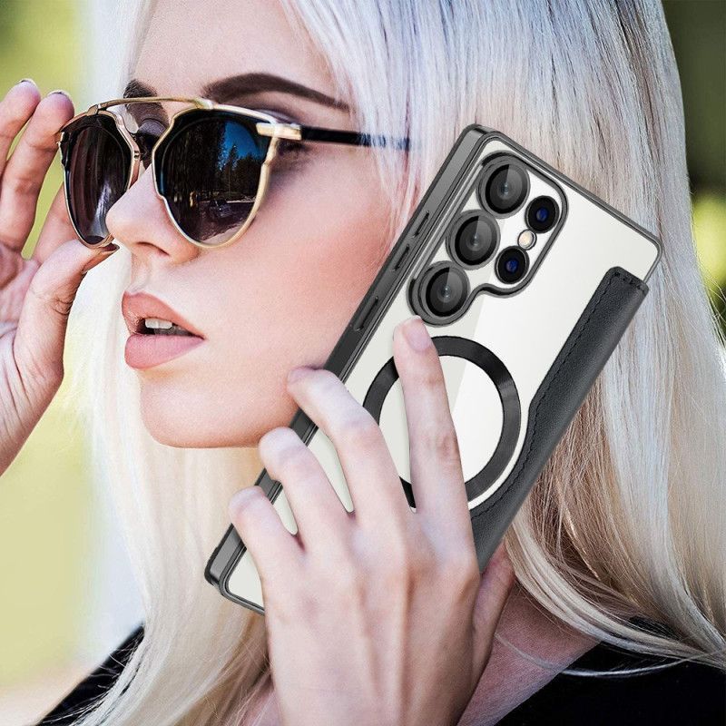 Flip Cover Samsung Galaxy S25 Ultra 5G Compatible MagSafe avec Blocage RFID Effet Cuir