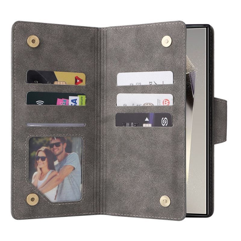 Housse Samsung Galaxy S25 Ultra 5G Portefeuille Effet Daim avec Lanière