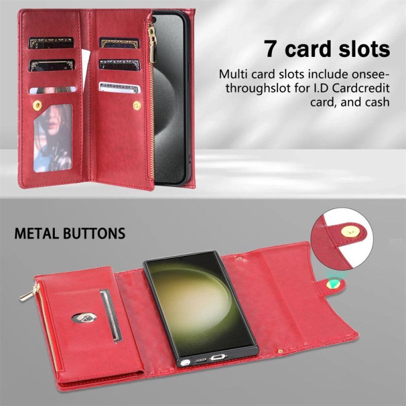 Housse Samsung Galaxy S25 Ultra 5G Portefeuille Matelassé avec Bandoulière