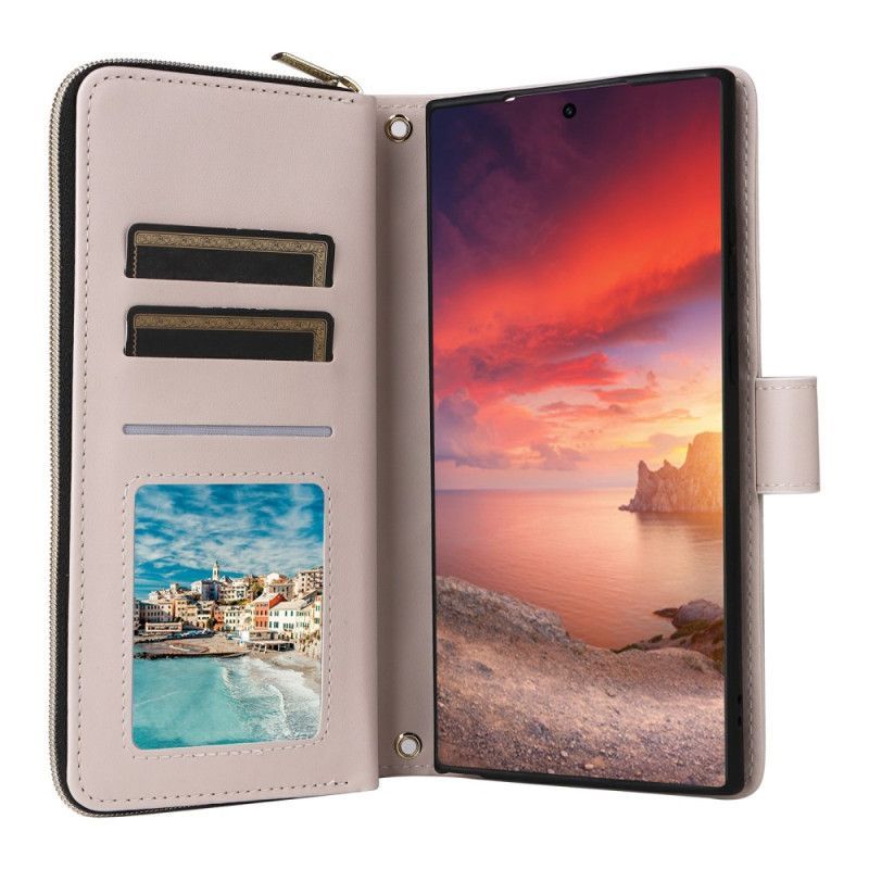 Housse Samsung Galaxy S25 Ultra 5G Portefeuille Matelassé avec Lanière et Bandoulière