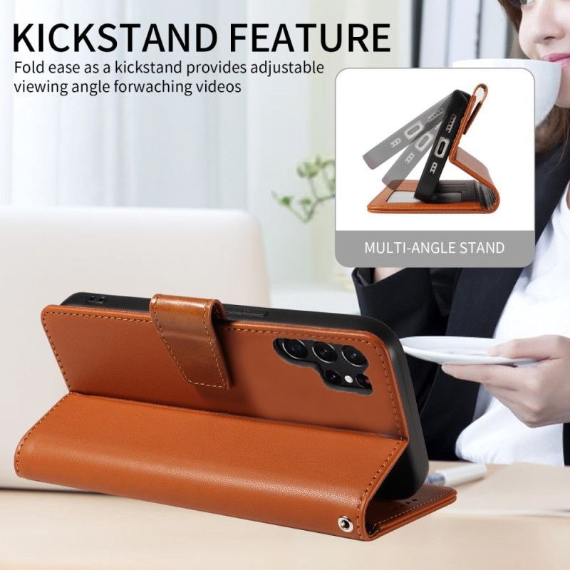 Housse Samsung Galaxy S25 Ultra 5G RFID Portefeuille Cuir avec Lanière