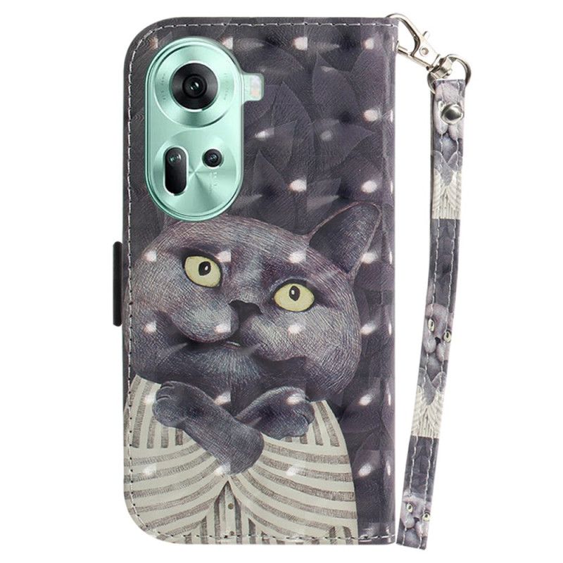 Housse Oppo Reno 11 5G Chat Gris à Lanière