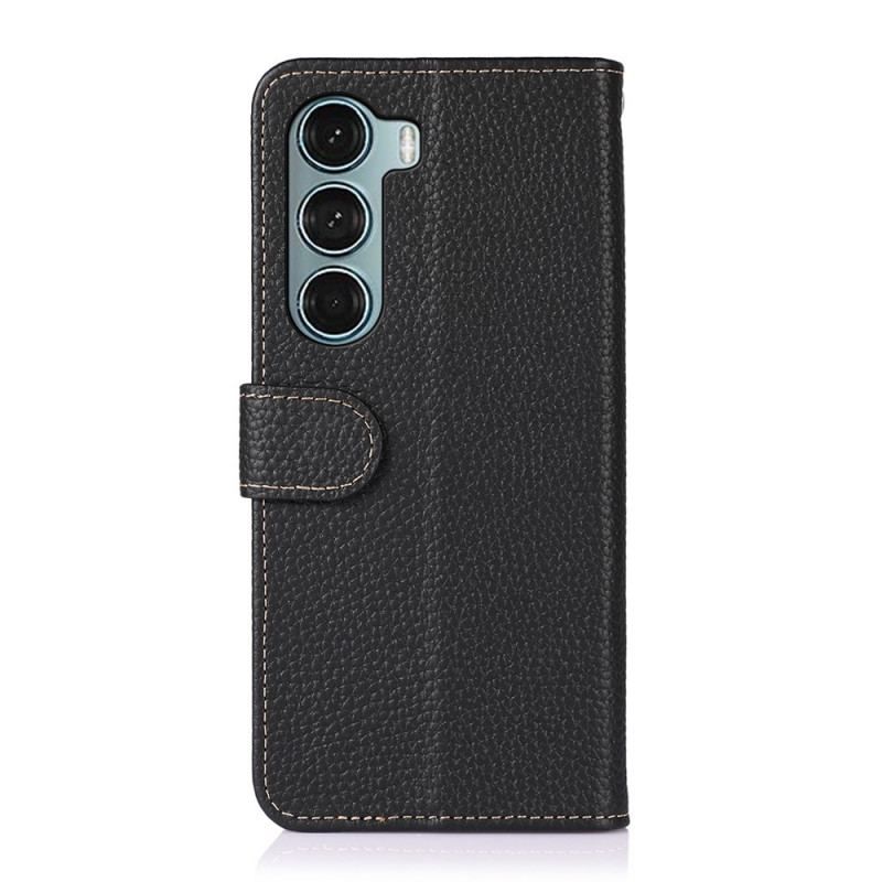 Housse Moto G200 5G Cuir Véritable Litchi KHAZNEH