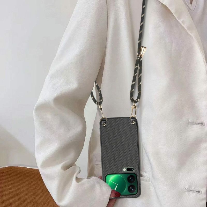 Coque à Cordon Xiaomi 17 Pro Texture Fibre Carbone