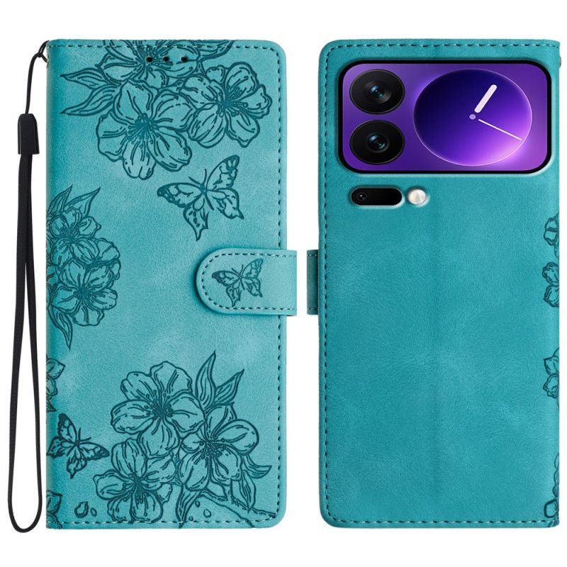 Housse Xiaomi 17 Pro Effet Daim Papillons et Fleurs