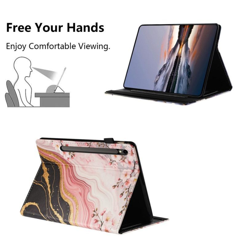 Étui Samsung Galaxy Tab S10 FE / S9 / S9 FE Motif Floral Marbre