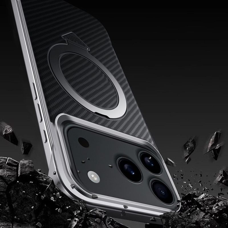 Coque iPhone 17 Pro Max Magsafe Anneau-Support Carbone
