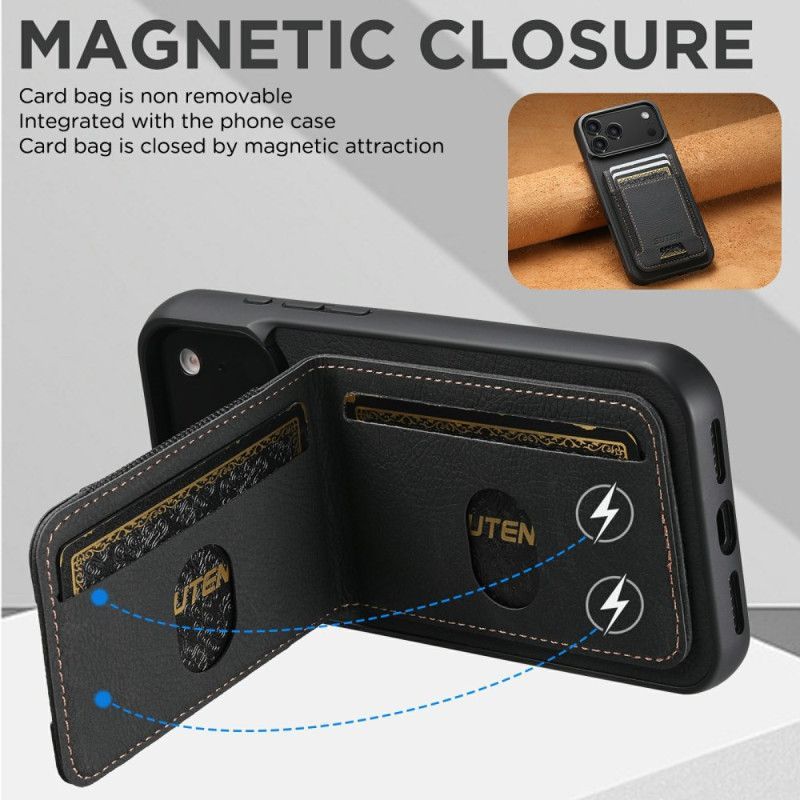 Coque iPhone 17 Pro Max Porte-Cartes et Support Look Rétro