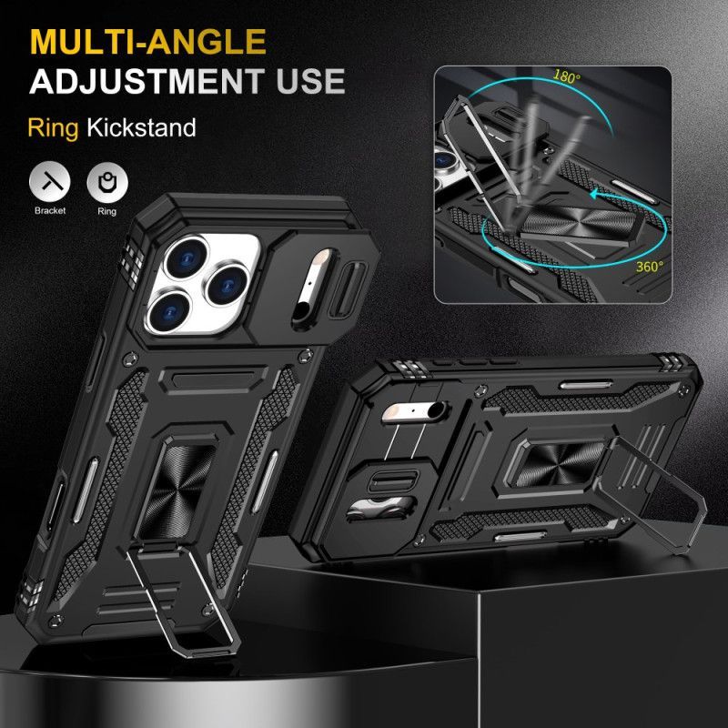 Coque iPhone 17 Pro Max Support et Protection d'Objectif Effet Métal