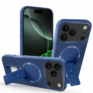 Coque iPhone 17 Pro Max Texture Fibre Carbone avec Béquille