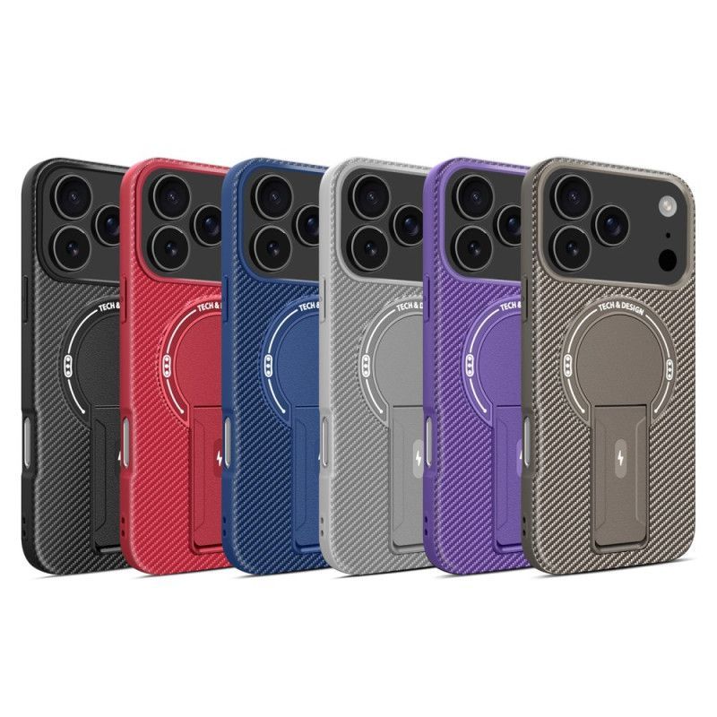 Coque iPhone 17 Pro Max Texture Fibre Carbone avec Béquille