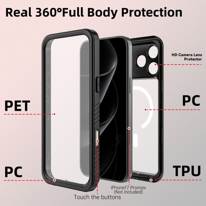 Coque transparente pour iPhone 17 Pro Max compatible MagSafe Étanche IP68