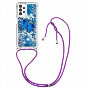 Coque Samsung Galaxy A13 à Cordon Paillettes Papillons