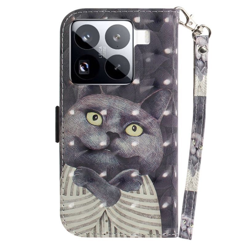 Housse Xiaomi 15 Pro Chat Gris à Lanière