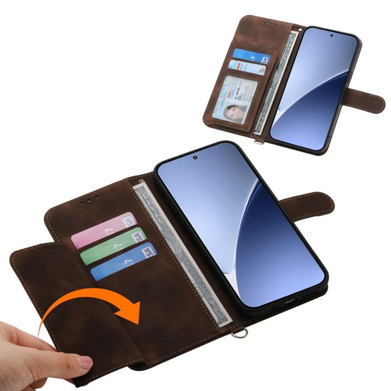 Housse Xiaomi 15 Pro Effet Daim Motif Floral à Lanière et Bandoulière