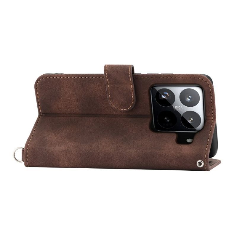 Housse Xiaomi 15 Pro Effet Daim Motif Floral à Lanière et Bandoulière