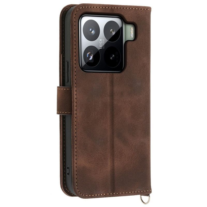 Housse Xiaomi 15 Pro Effet Daim Motif Floral à Lanière et Bandoulière