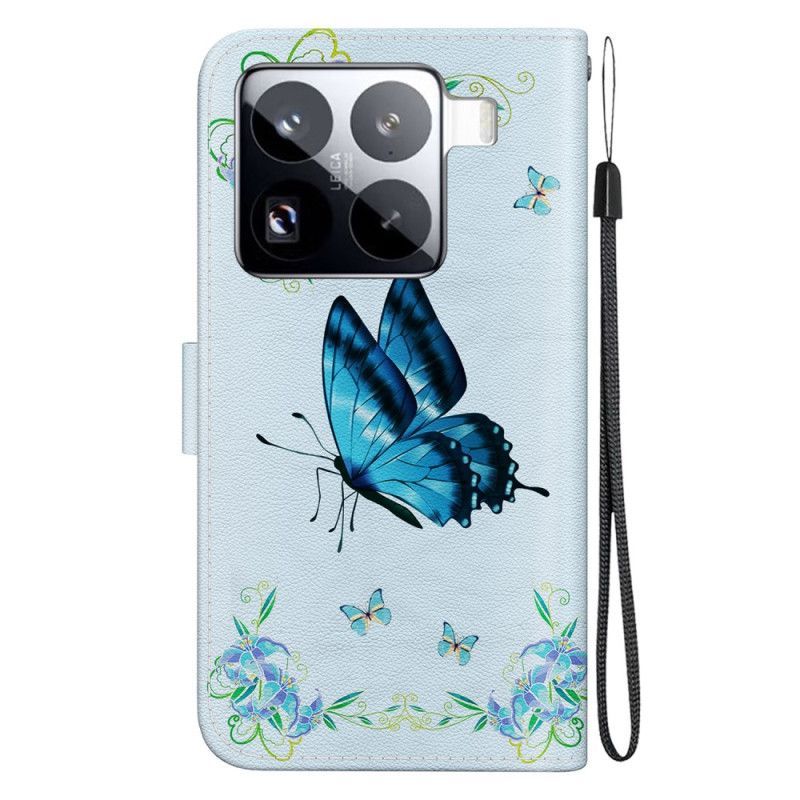 Housse Xiaomi 15 Pro Papillon et Fleurs Bleues