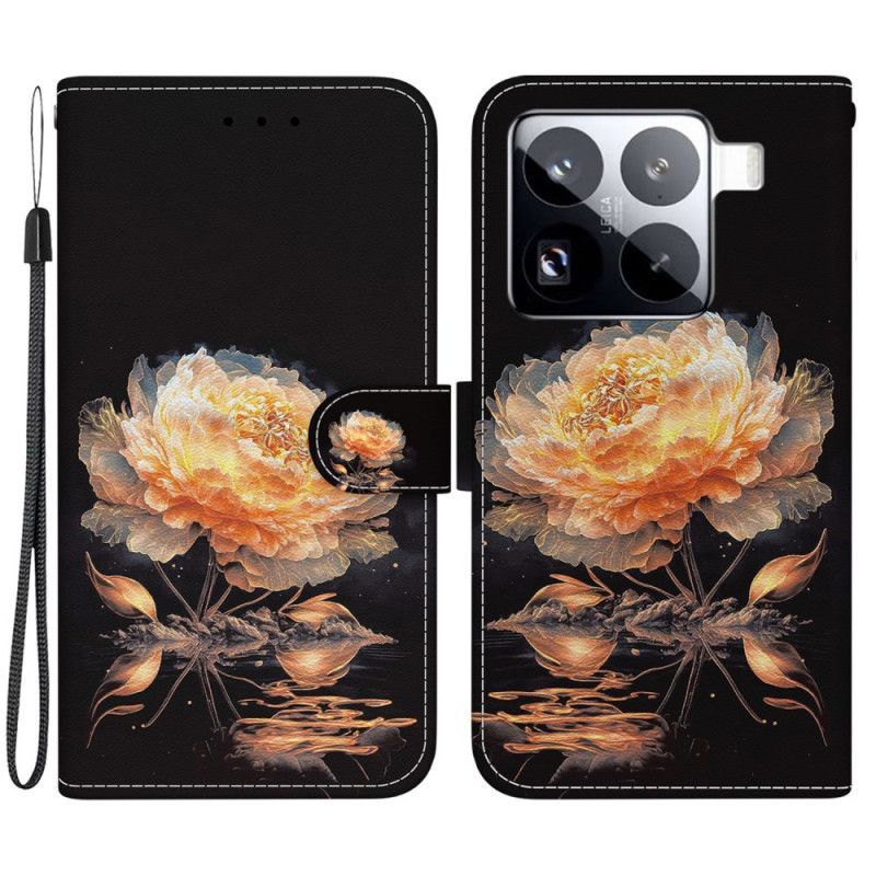 Housse Xiaomi 15 Pro Pivoine dorée