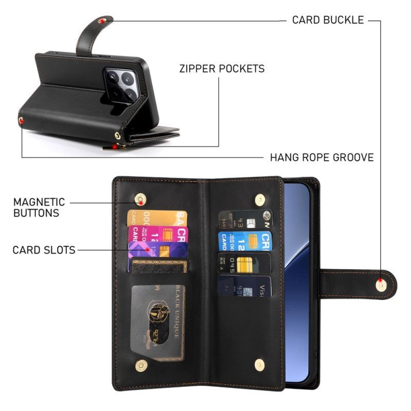 Housse Xiaomi 15 Pro Portefeuille avec Lanière et Bandoulière