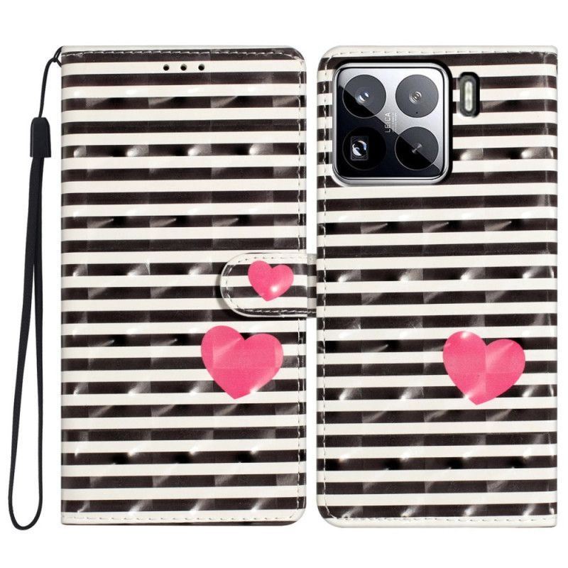 Housse Xiaomi 15 Pro Rayures et Coeurs 3D