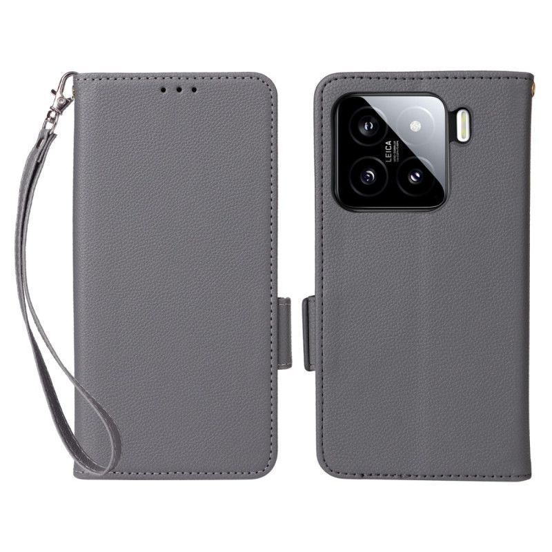 Housse Xiaomi 15 Pro Simili Cuir Litchi à Lanière