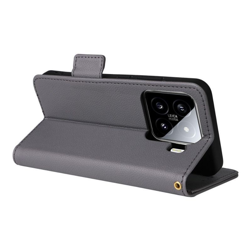 Housse Xiaomi 15 Pro Simili Cuir Litchi à Lanière