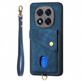 Coque Xiaomi Redmi Note 14 Pro 5G / Poco X7Effet Cuir Porte-cartes et Lanière