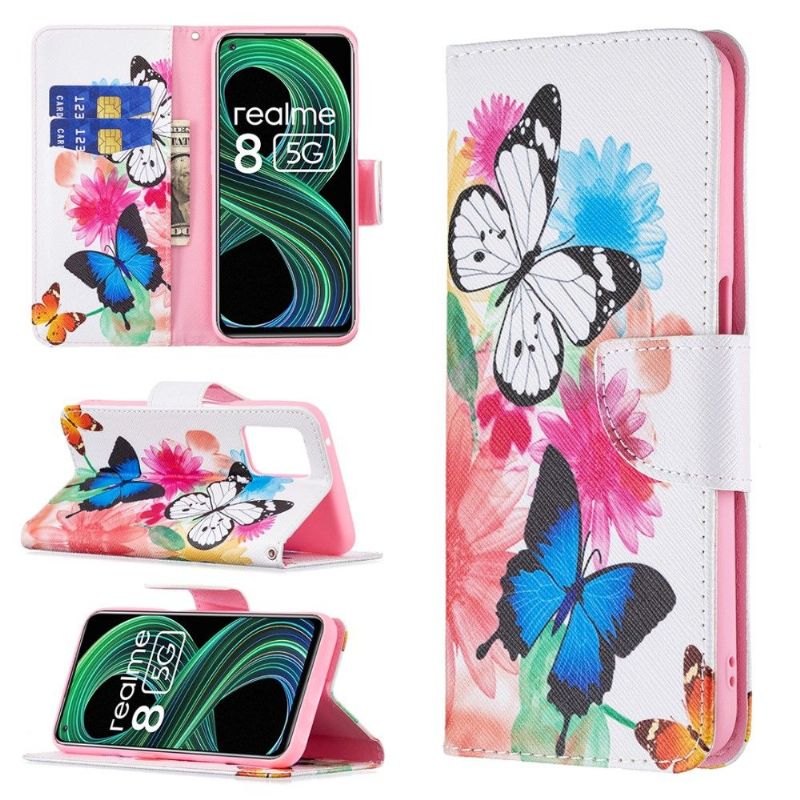 Housse Realme 8 5G papillons et fleurs colorées
