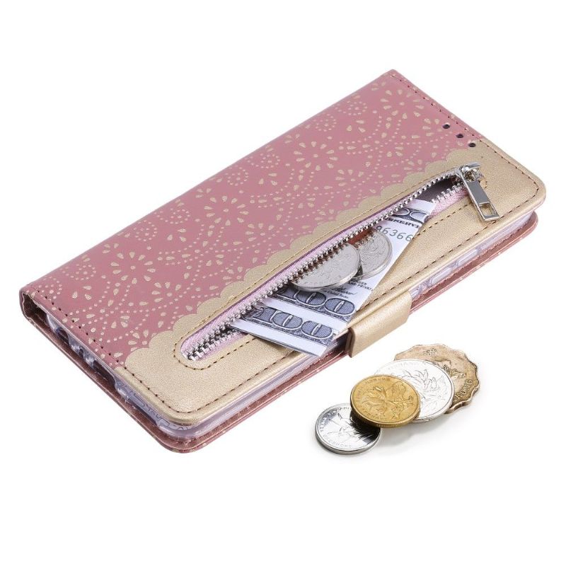 Housse Xiaomi Redmi Note 8 2021 / 2019 Dentelle Fleur Effet Cuir