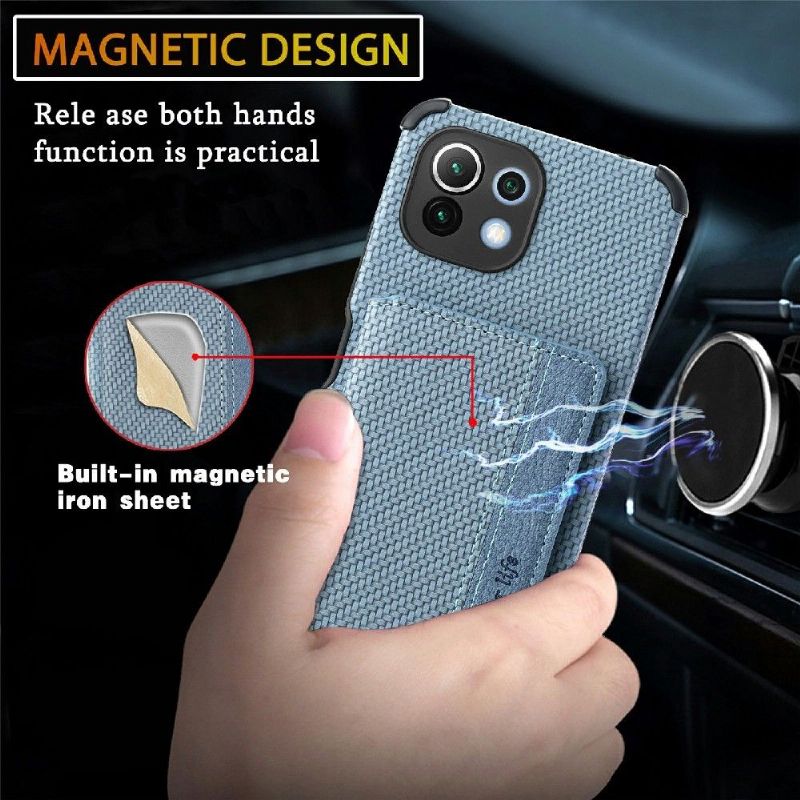 Coque Xiaomi 11 Lite 5G NE, Mi 11 Lite 4G, Mi Lite 5G Fibre Carbone Porte Cartes