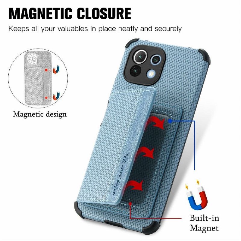 Coque Xiaomi 11 Lite 5G NE, Mi 11 Lite 4G, Mi Lite 5G Fibre Carbone Porte Cartes