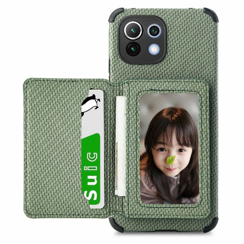 Coque Xiaomi 11 Lite 5G NE, Mi 11 Lite 4G, Mi Lite 5G Fibre Carbone Porte Cartes